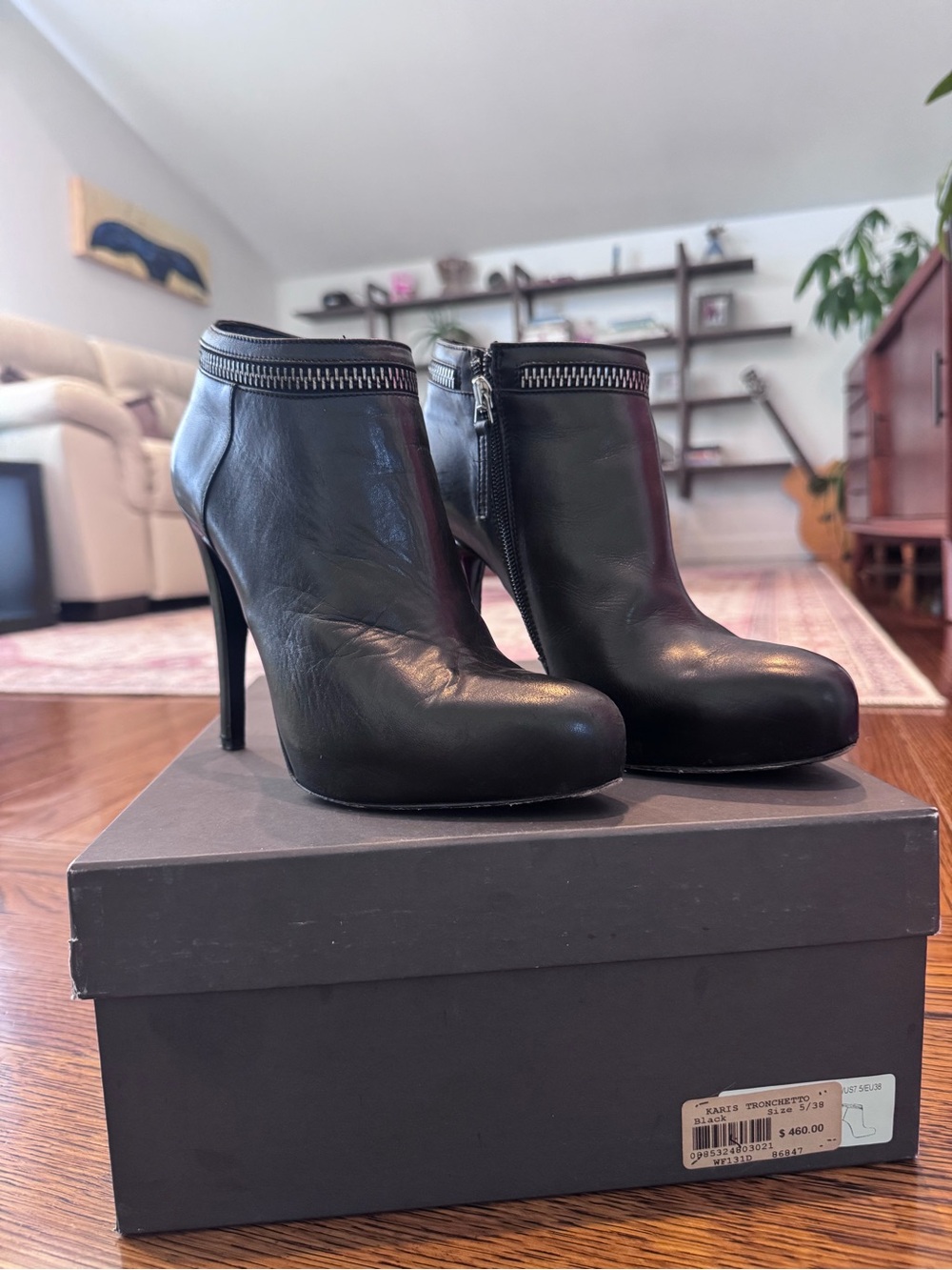 All Saints Black Leather Zip-Trim High-Heel Ankle Booties